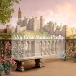 Castle Balcony - Lilly Bear Studio Props, castle balcony, center park, Fabric, FABRICS, floral arch, flower spring, garden, garden path, garden steps, garden walkway, london, parisian, park, pink tulips, spring, steps, trellis, trellis door, tulip, Wrinkle Free Fabric