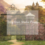 Castle Gate - Lilly Bear Studio Props, castle balcony, castle gate, center park, Fabric, FABRICS, garden, garden path, garden steps, garden walkway, london, parisian, park, pink tulips, spring, steps, trellis, trellis door, tulip, Wrinkle Free Fabric