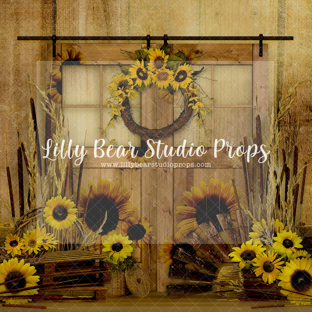 Cattails & Sunflowers - Lilly Bear Studio Props, barn doors, Fabric, FABRICS, spring, sunflower, sunflower farm, sunflower field, sunflowers