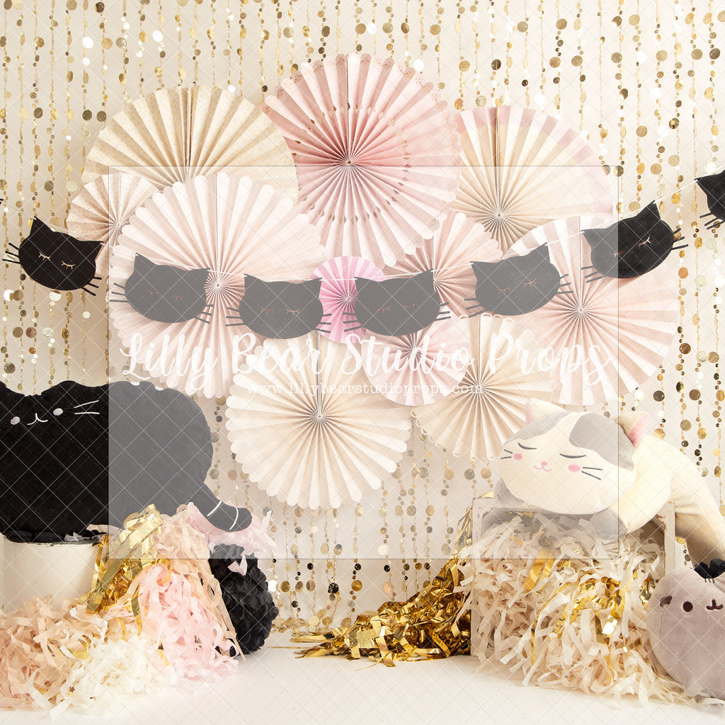 Catwaii - Lilly Bear Studio Props, black cat, cat, cats, cream fan, fans, gold bead curtain, gold beaded curtains, gold beads, gold fan, gold tassles, meow, pink fan, pink fans, tassle