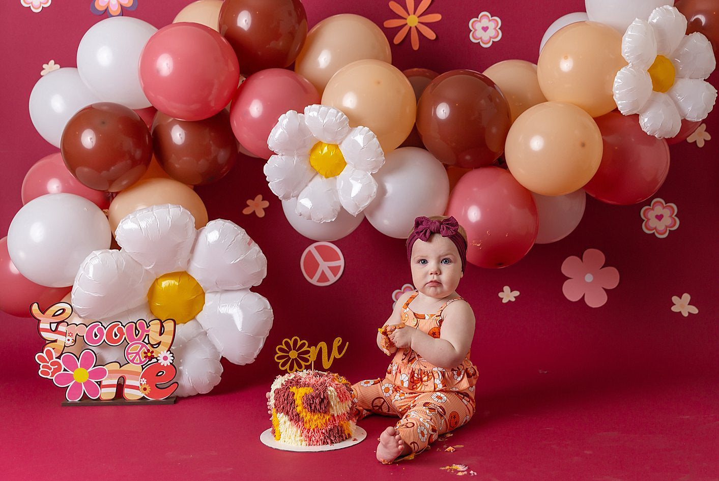 Groovy One by Celebrate Photography - Lilly Bear Studio Props, 60s, daisy, daisy balloons, daisy floral, daisy floral garland, daisy flowers, daisy garland, flower child, groovy, groovy man, groovy one, hippie, peace, peace and love, peace love, peace symbol
