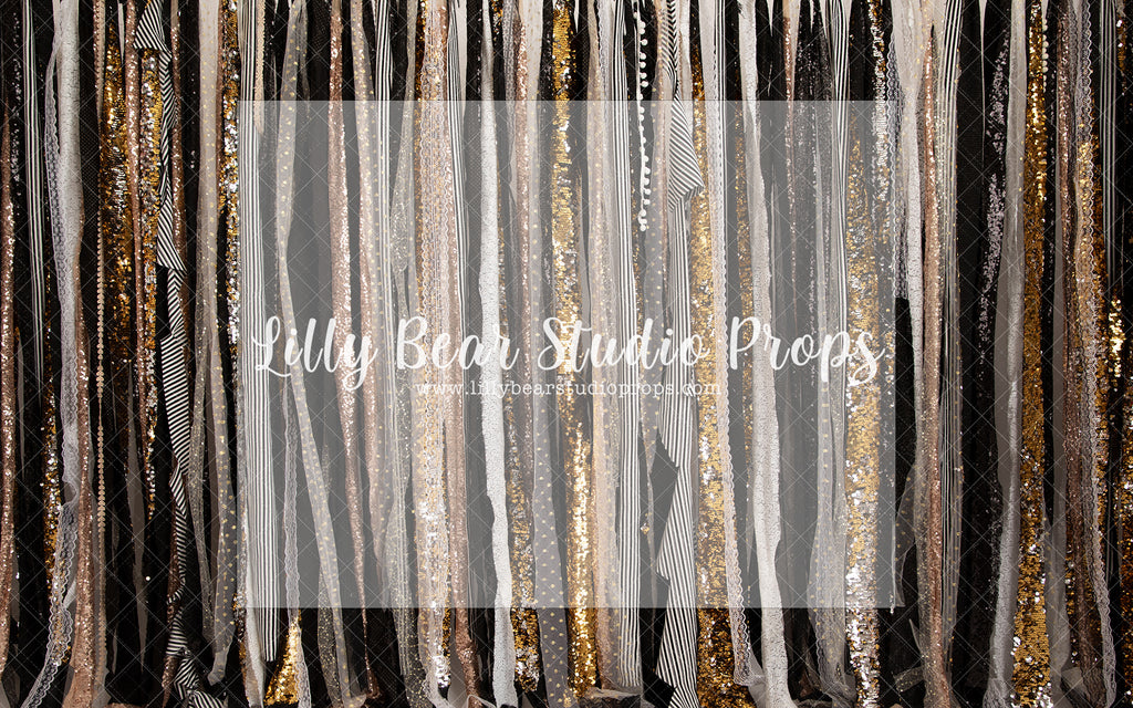 Celebration - Lilly Bear Studio Props, birthday, birthday decor, black, black and white stripes, decor, gold, gold black and white, gold strands, gold strips, moon, party, stripes, white