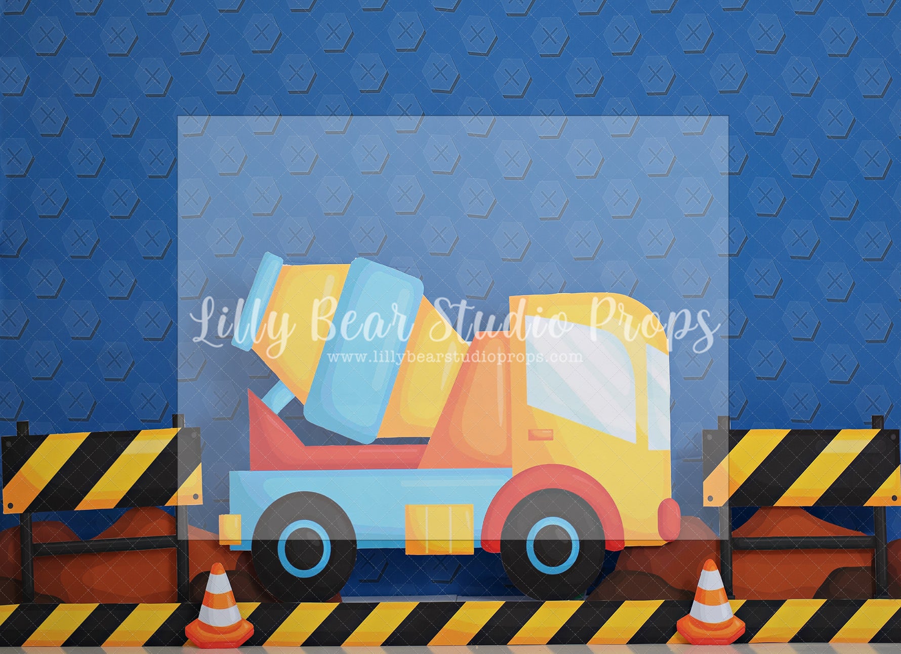 Cement Work - Lilly Bear Studio Props, cement truck, construction, construction truck, construction workers, truck, work truck, Wrinkle Free Fabric