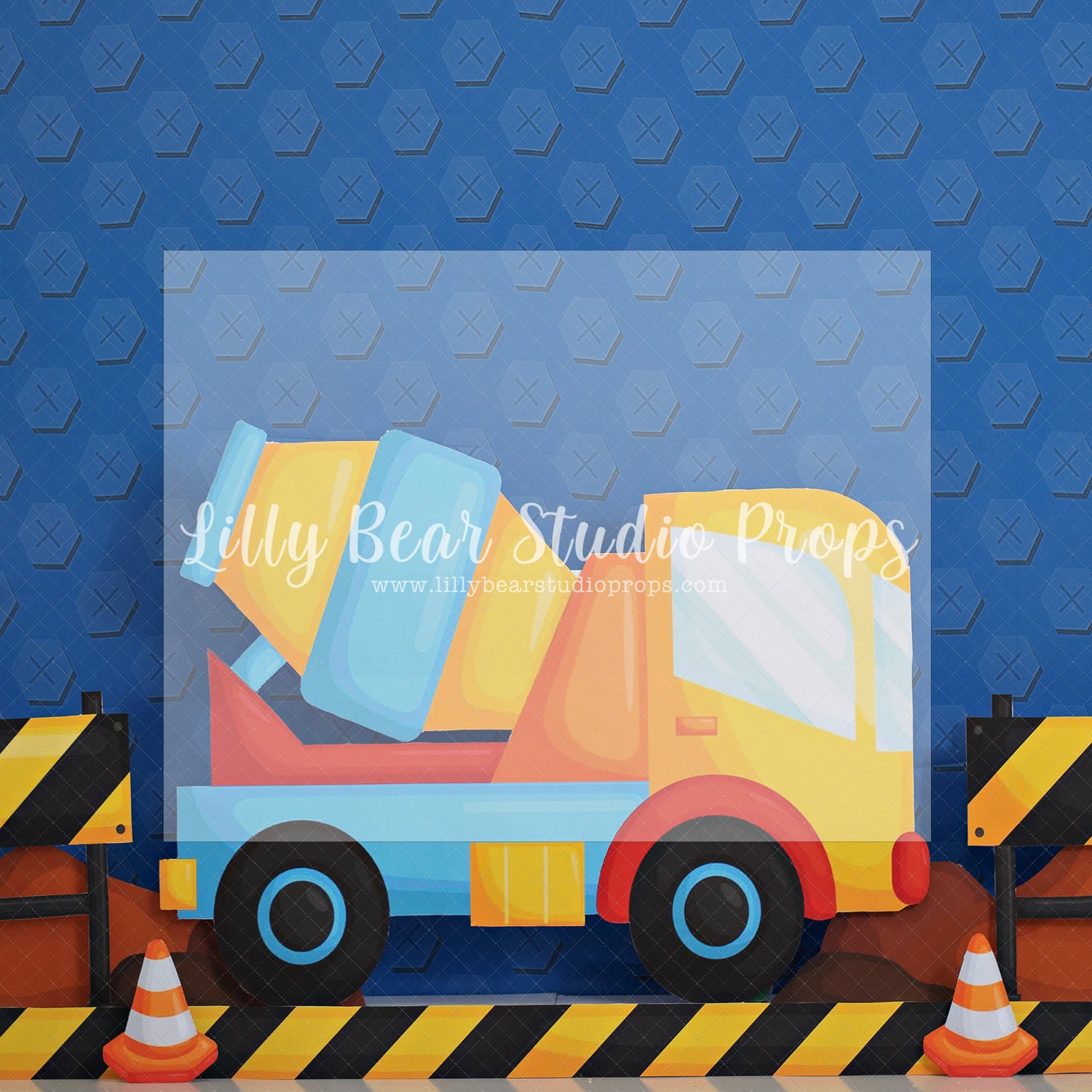 Cement Work - Lilly Bear Studio Props, cement truck, construction, construction truck, construction workers, truck, work truck, Wrinkle Free Fabric