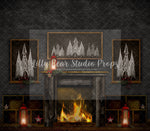 Chalkboard Xmas Tree Room - Lilly Bear Studio Props, black fireplace, cabin fireplace, christmas, christmas cabin, christmas fireplace, christmas mantel, christmas village, christmas window, dark fireplace, evergreen trees, evergreens, Fabric, fireplace, fireplace frames, holiday, holiday christmas, holiday fireplace, mantel, pine trees, white christmas, wood fireplace, Wrinkle Free Fabric
