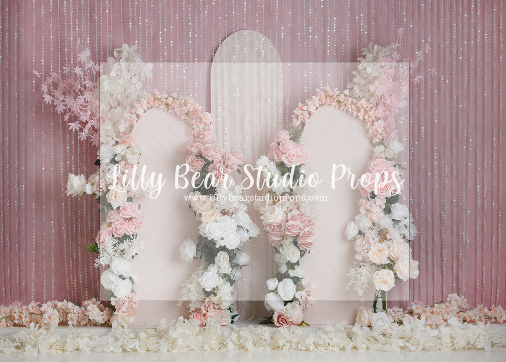 Cherry Blossom Archway - Lilly Bear Studio Props, arch, arches, bird cage, floral arch, floral boho, floral garden, floral garland, floral pink, pink cherry blossoms, pink roses, roses