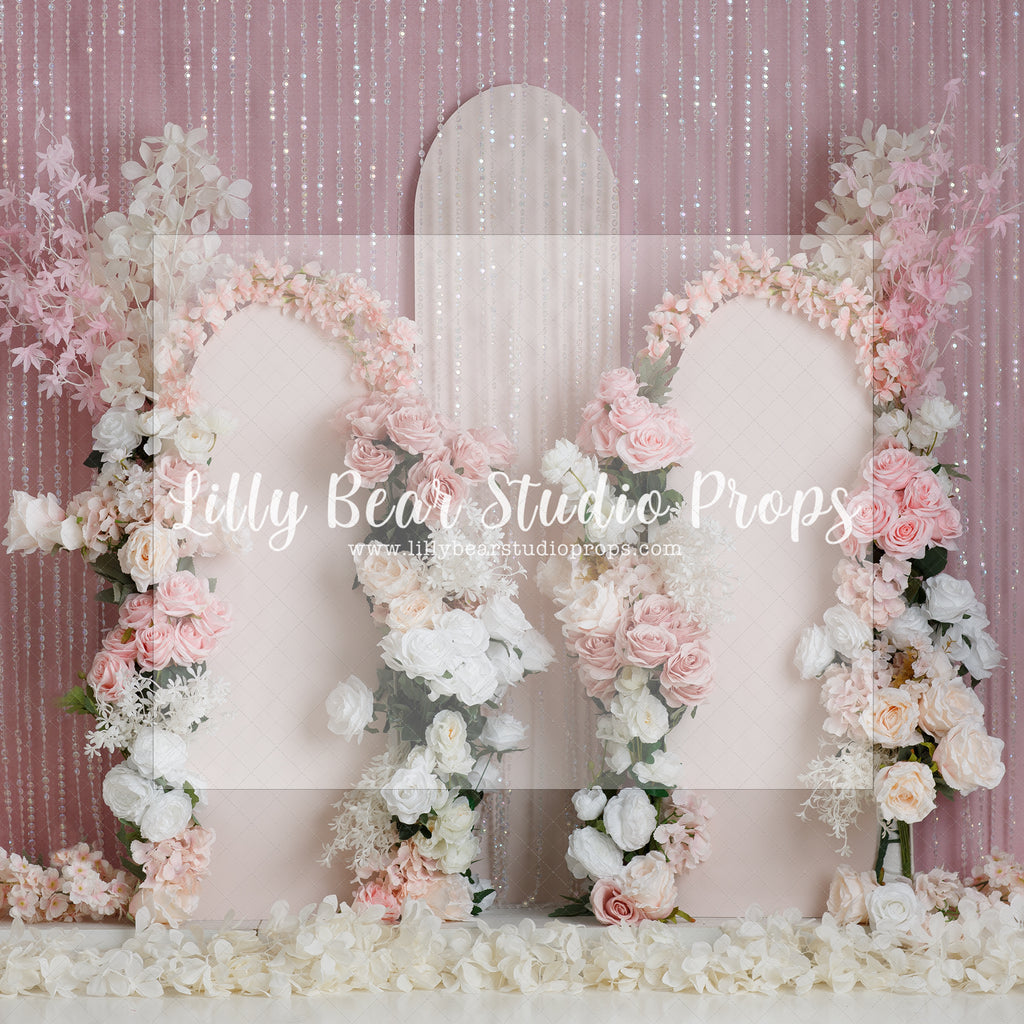 Cherry Blossom Archway - Lilly Bear Studio Props, arch, arches, bird cage, floral arch, floral boho, floral garden, floral garland, floral pink, pink cherry blossoms, pink roses, roses
