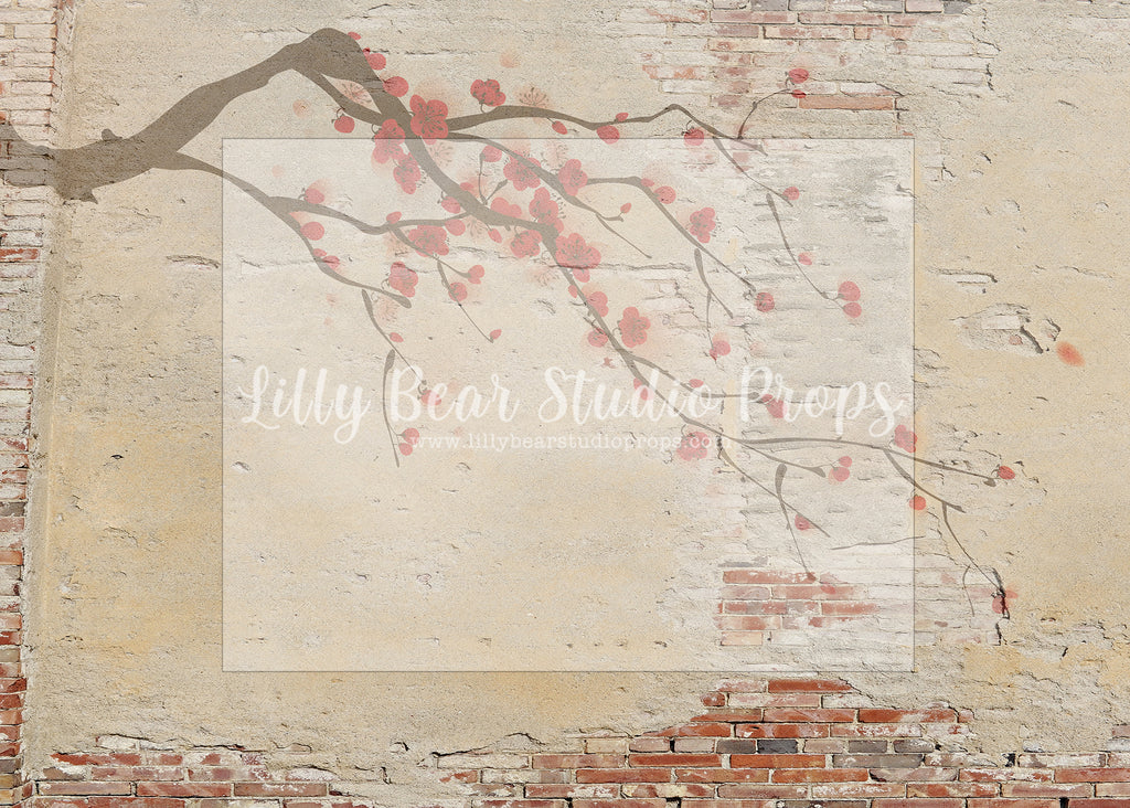 Cherry Blossom Brick - Lilly Bear Studio Props, boho spring, brick, cherry blossoms, distressed brick, FABRICS, flower brick, flowers, spring, spring garden, spring mini, spring window