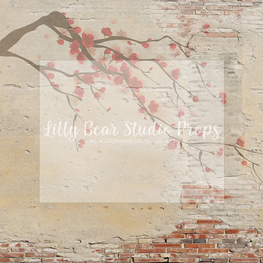 Cherry Blossom Brick - Lilly Bear Studio Props, boho spring, brick, cherry blossoms, distressed brick, FABRICS, flower brick, flowers, spring, spring garden, spring mini, spring window