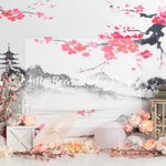Cherry Blossom Temple - Lilly Bear Studio Props, asian, asian temple, cherry blossom temple, cherry blossom tree, cherry blossoms, pink cherry blossoms, temple, white cherry blossoms