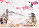 Cherry Blossom Temple - Lilly Bear Studio Props, asian, asian temple, cherry blossom temple, cherry blossom tree, cherry blossoms, pink cherry blossoms, temple, white cherry blossoms