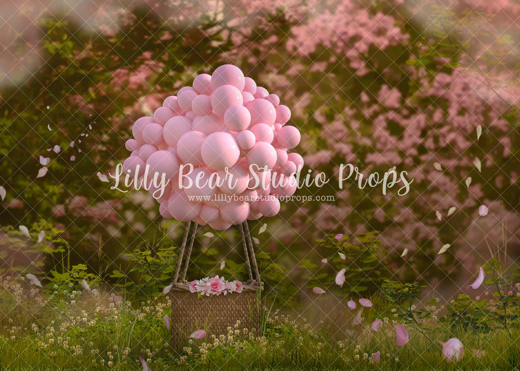 Cherry Blossom Hot Air Balloon - Lilly Bear Studio Props, cherry, cherry blossoms, Fabric, FABRICS, flowers, hot air balloon, hot air balloons, lace tent, newborn hot air balloon, pink balloons, pink cherry blossoms, pink flowers, spring blooms