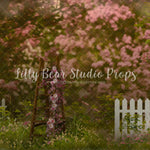 Cherry Blossom Ladder - Lilly Bear Studio Props, cherry, cherry blossoms, Fabric, FABRICS, floral ladder, flowers, hot air balloon, hot air balloons, lace tent, ladder, newborn hot air balloon, pink balloons, pink cherry blossoms, pink flowers, spring blooms, spring ladder, spring ladders, white fence, white picket fence