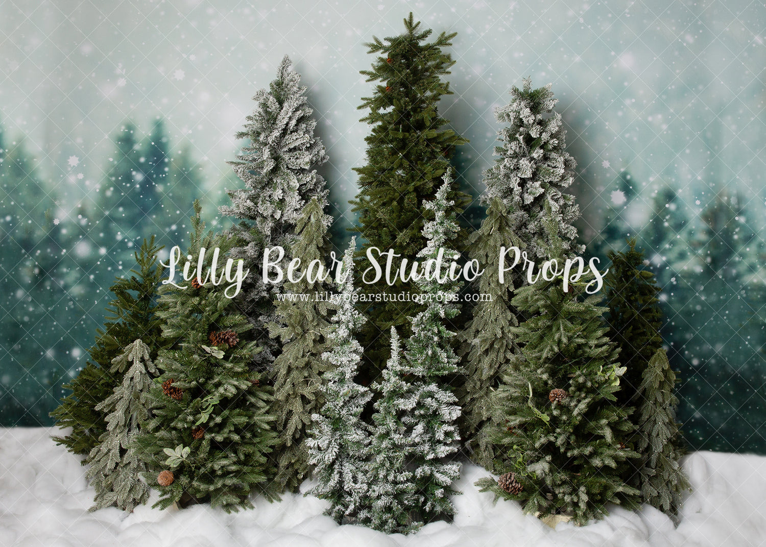 Chilly Pines - Lilly Bear Studio Props, arctic pines, christmas, christmas forest, christmas pines, christmas tree forest, christmas village, evergreen trees, evergreens, Fabric, holiday, holiday christmas, pine trees, silver winter, snow, snow forest, snowflakes, snowy forest, snowy pine, snowy pine trees, snowy trees, village, white christmas, white holiday, white winter, winter, winter christmas, winter diamond, Wrinkle Free Fabric