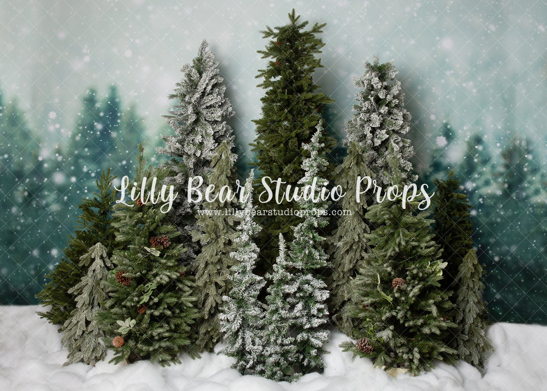 Chilly Pines - Lilly Bear Studio Props, arctic pines, christmas, christmas forest, christmas pines, christmas tree forest, christmas village, evergreen trees, evergreens, Fabric, holiday, holiday christmas, pine trees, silver winter, snow, snow forest, snowflakes, snowy forest, snowy pine, snowy pine trees, snowy trees, village, white christmas, white holiday, white winter, winter, winter christmas, winter diamond, Wrinkle Free Fabric