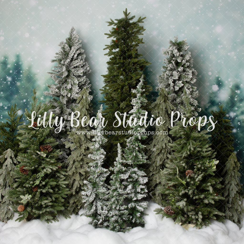 Chilly Pines - Lilly Bear Studio Props, arctic pines, christmas, christmas forest, christmas pines, christmas tree forest, christmas village, evergreen trees, evergreens, Fabric, holiday, holiday christmas, pine trees, silver winter, snow, snow forest, snowflakes, snowy forest, snowy pine, snowy pine trees, snowy trees, village, white christmas, white holiday, white winter, winter, winter christmas, winter diamond, Wrinkle Free Fabric