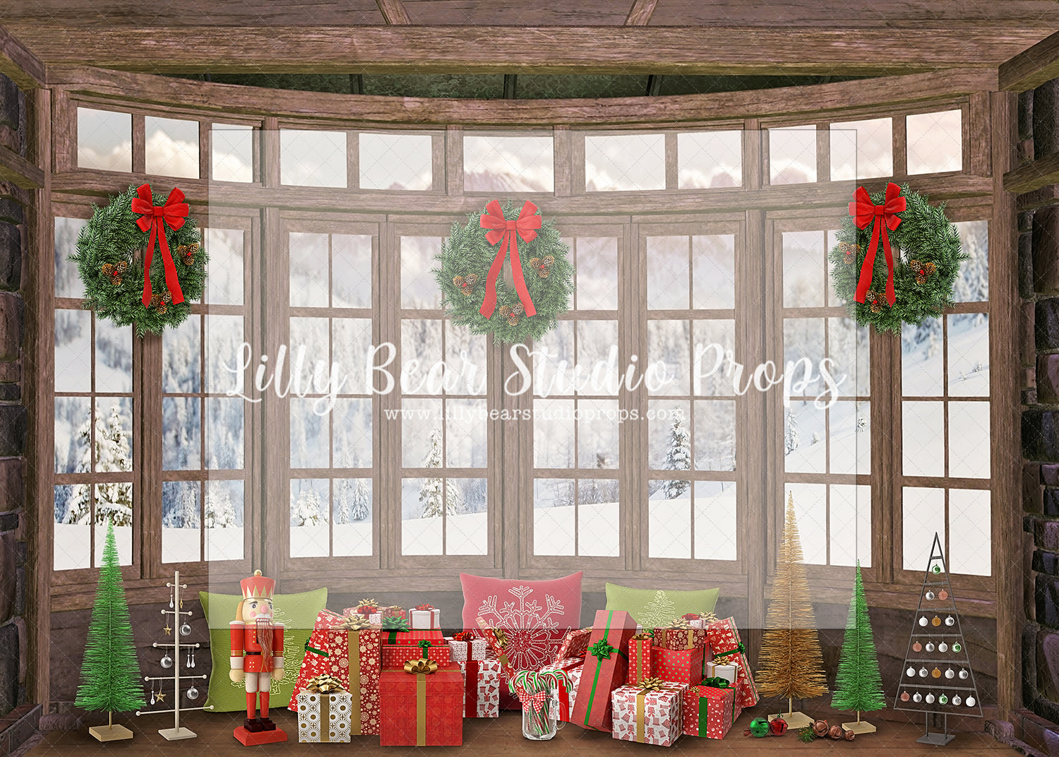 Christmas Bay Window - Lilly Bear Studio Props, christmas, Cozy, Decorated, Festive, Giving, Holiday, Holy, Hopeful, Joyful, Merry, Peaceful, Peacful, Red & Green, Seasonal, Winter, Xmas, Yuletide