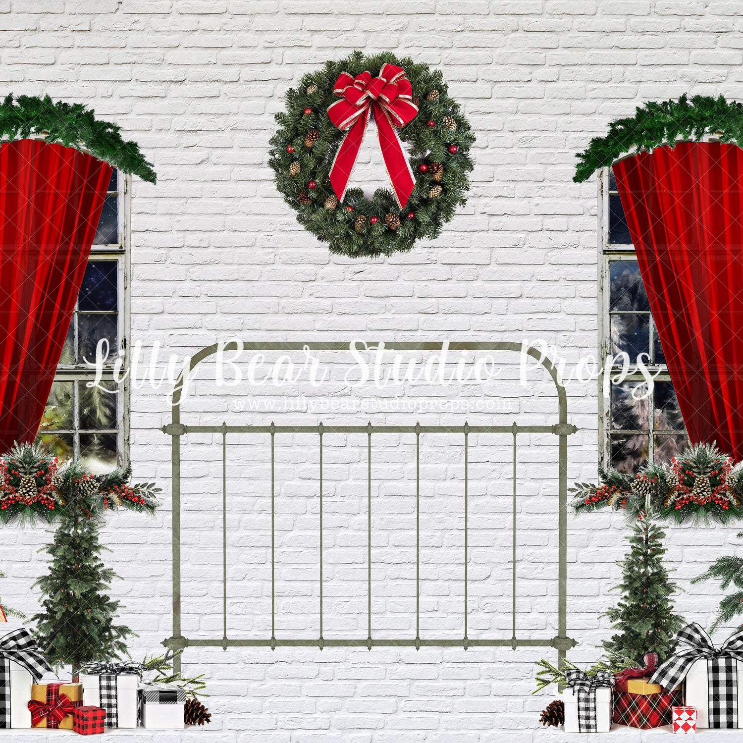 Christmas Eve Headboard - Lilly Bear Studio Props, christmas, christmas carol, christmas cookies, christmas headboard, christmas lanterns, christmas lights, christmas toy store, christmas toys, Fabric, headboard, nutcracker, santa, santa candy cane, santa mail, santa presents, santa shop, santas toy shop, santas toys, santas village, toys, Wrinkle Free Fabric