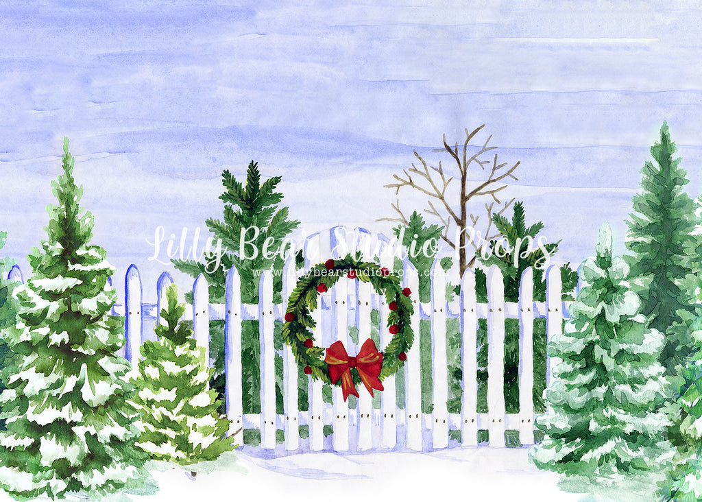 Christmas Fence Tree Farm by Lilly Bear Studio Props sold by Lilly Bear Studio Props, christmas - Fabric - forest - gre