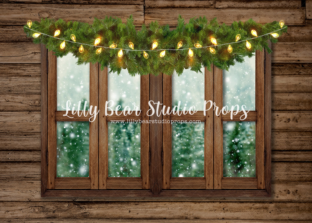 Christmas Lights Cabin Window by Jessica Ruth Photography sold by Lilly Bear Studio Props, christas snow - christmas