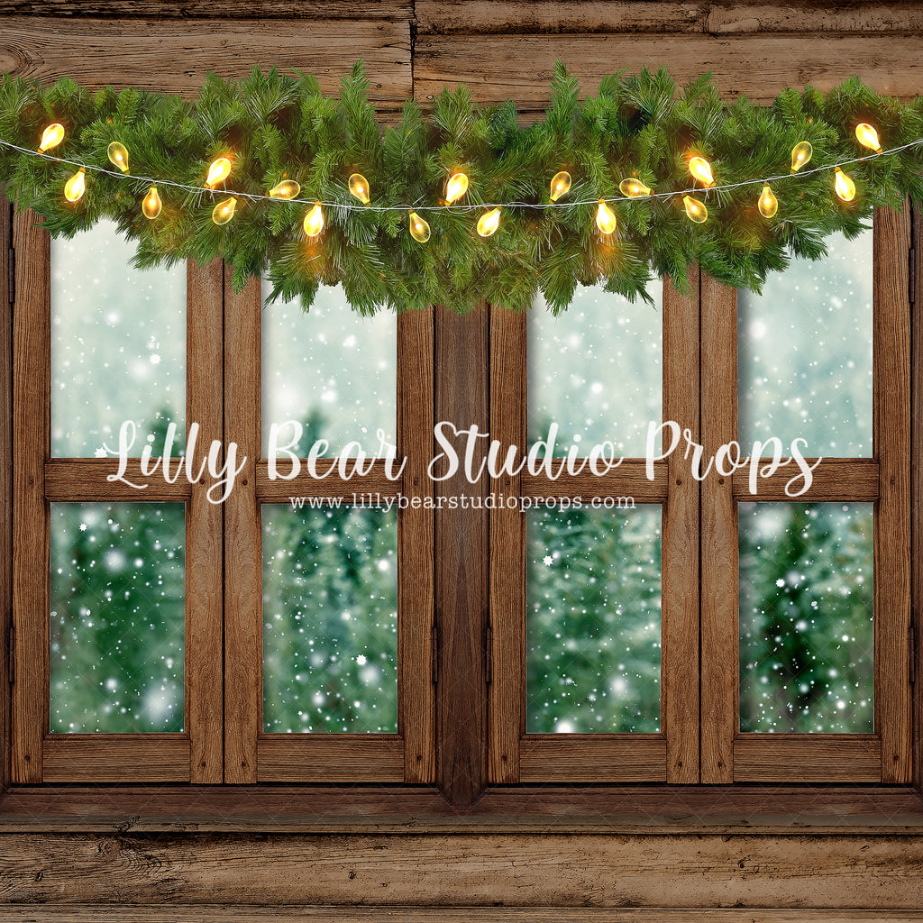 Christmas Lights Cabin Window by Jessica Ruth Photography sold by Lilly Bear Studio Props, christas snow - christmas