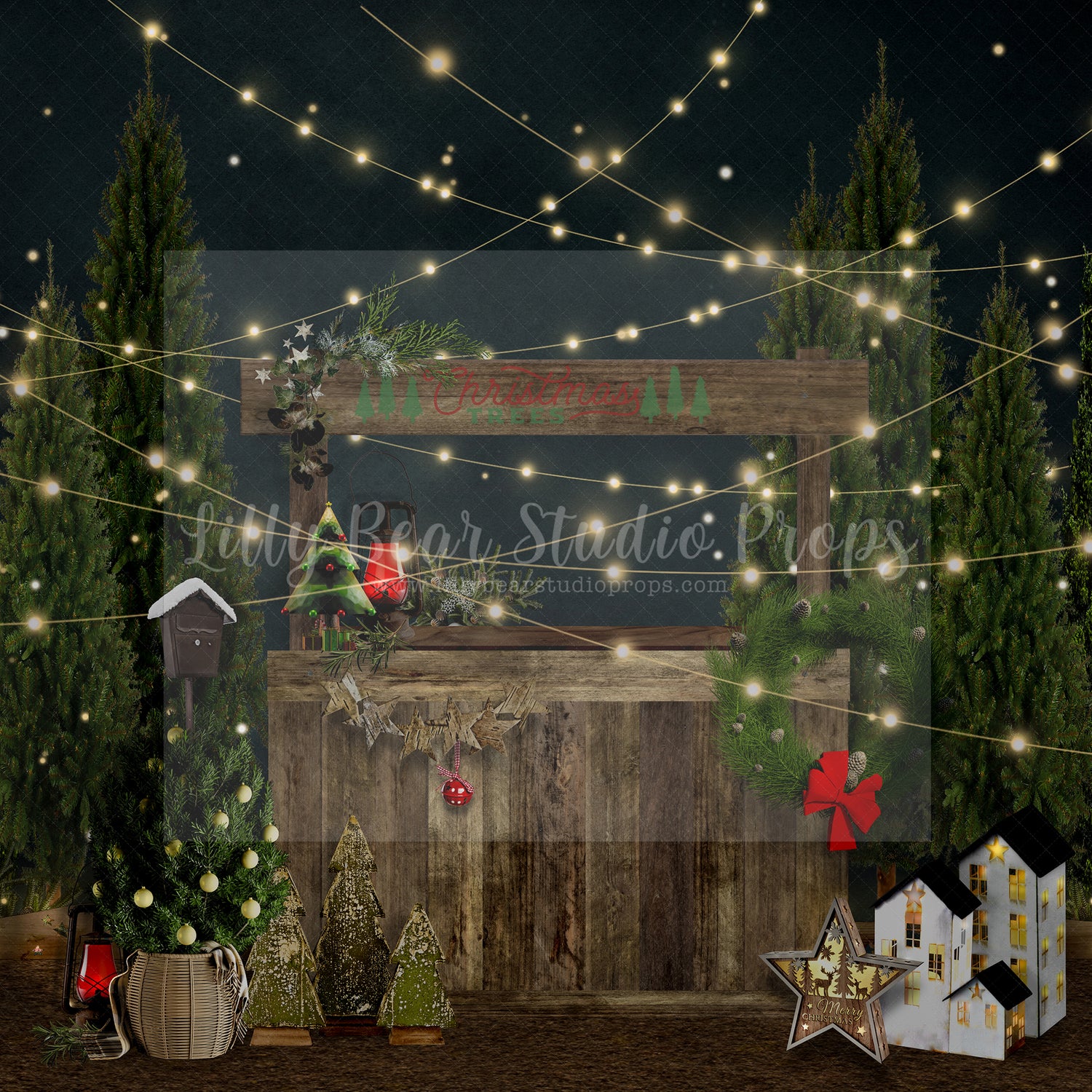 Christmas Tree Market - Lilly Bear Studio Props, boho christmas fireplace, candles, candy cane, christmas, christmas fireplace, christmas snow, christmas train, christmas tree farm, Cozy, Decorated, Fabric, FABRICS, Festive, fireplace, Giving, Holiday, Holy, Hopeful, Joyful, lollipops, Merry, Peaceful, Peacful, Red & Green, santa, santa candy cane, Seasonal, train tracks, tree farm, white fireplace, winter, wreath, Xmas, Yuletide