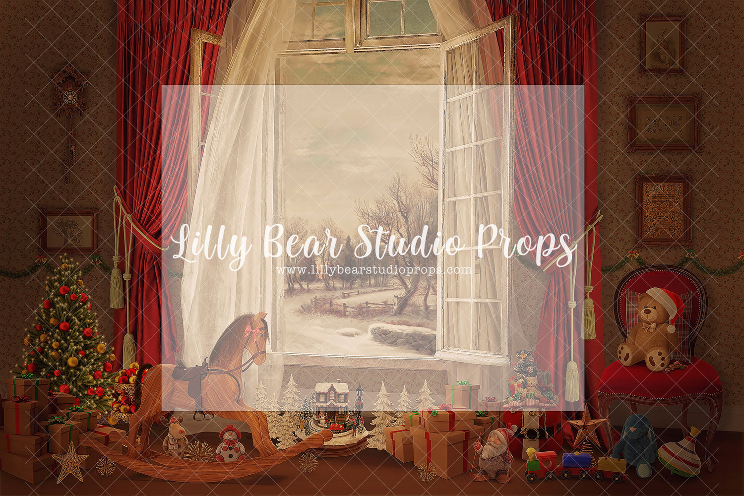 Christmas Window - Lilly Bear Studio Props, christmas, Cozy, Decorated, Festive, Giving, Holiday, Holy, Hopeful, Joyful, Merry, Peaceful, Peacful, Red & Green, Seasonal, Winter, Xmas, Yuletide
