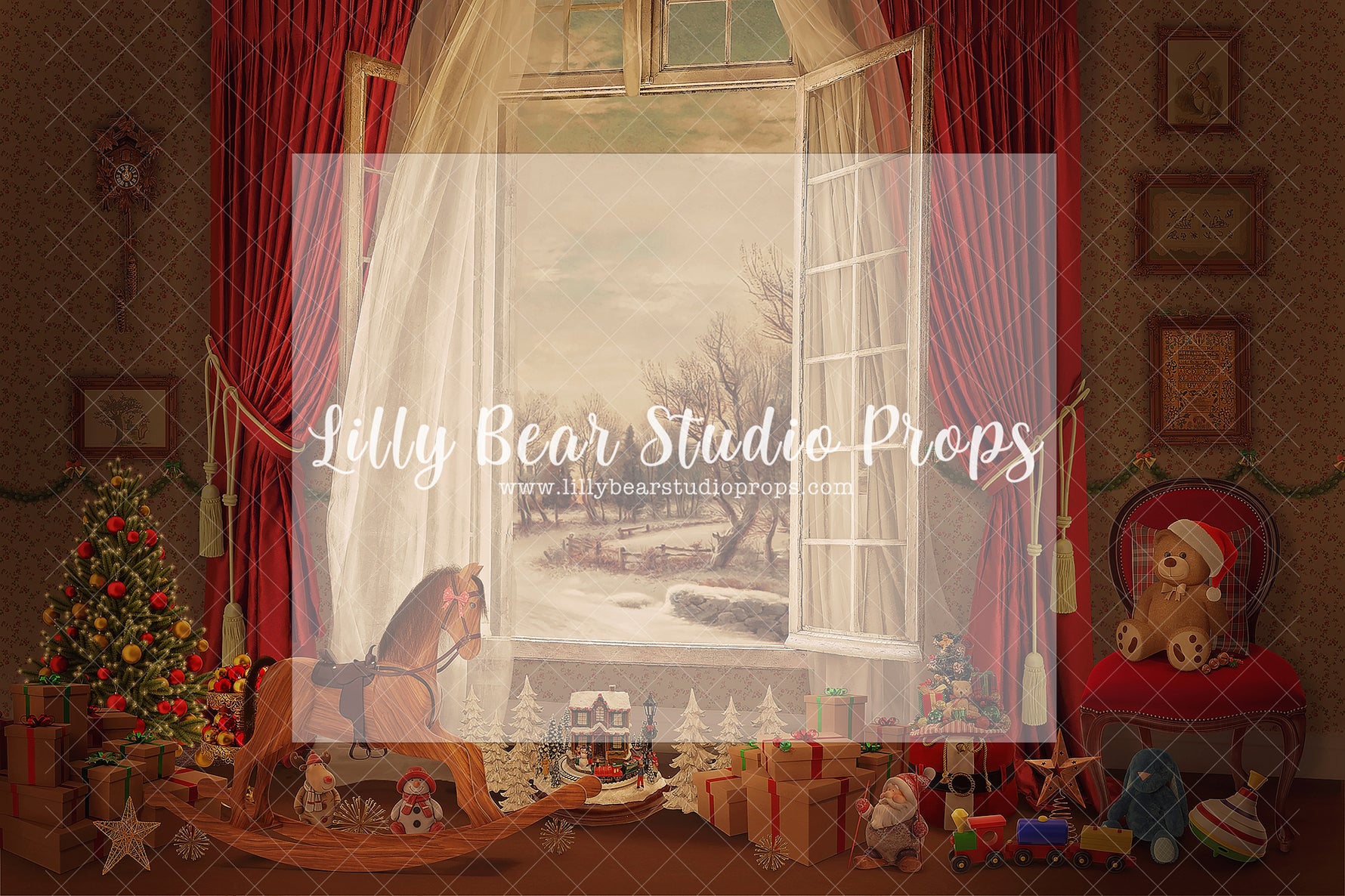 Christmas Window - Lilly Bear Studio Props, christmas, Cozy, Decorated, Festive, Giving, Holiday, Holy, Hopeful, Joyful, Merry, Peaceful, Peacful, Red & Green, Seasonal, Winter, Xmas, Yuletide