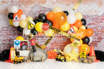 C is for Construction - Lilly Bear Studio Props, balloon garland, building, building blocks, caution tape, construction, construction workers, digger, dump truck, little digger, orange yellow and black balloons, silver star, stars, white stars, yellow tape