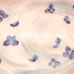 Classic Malia - Lilly Bear Studio Props, beige, blue butterflies, butterflies, cream, cream texture, Fabric, FABRICS, hand painted, painted, Wrinkle Free Fabric