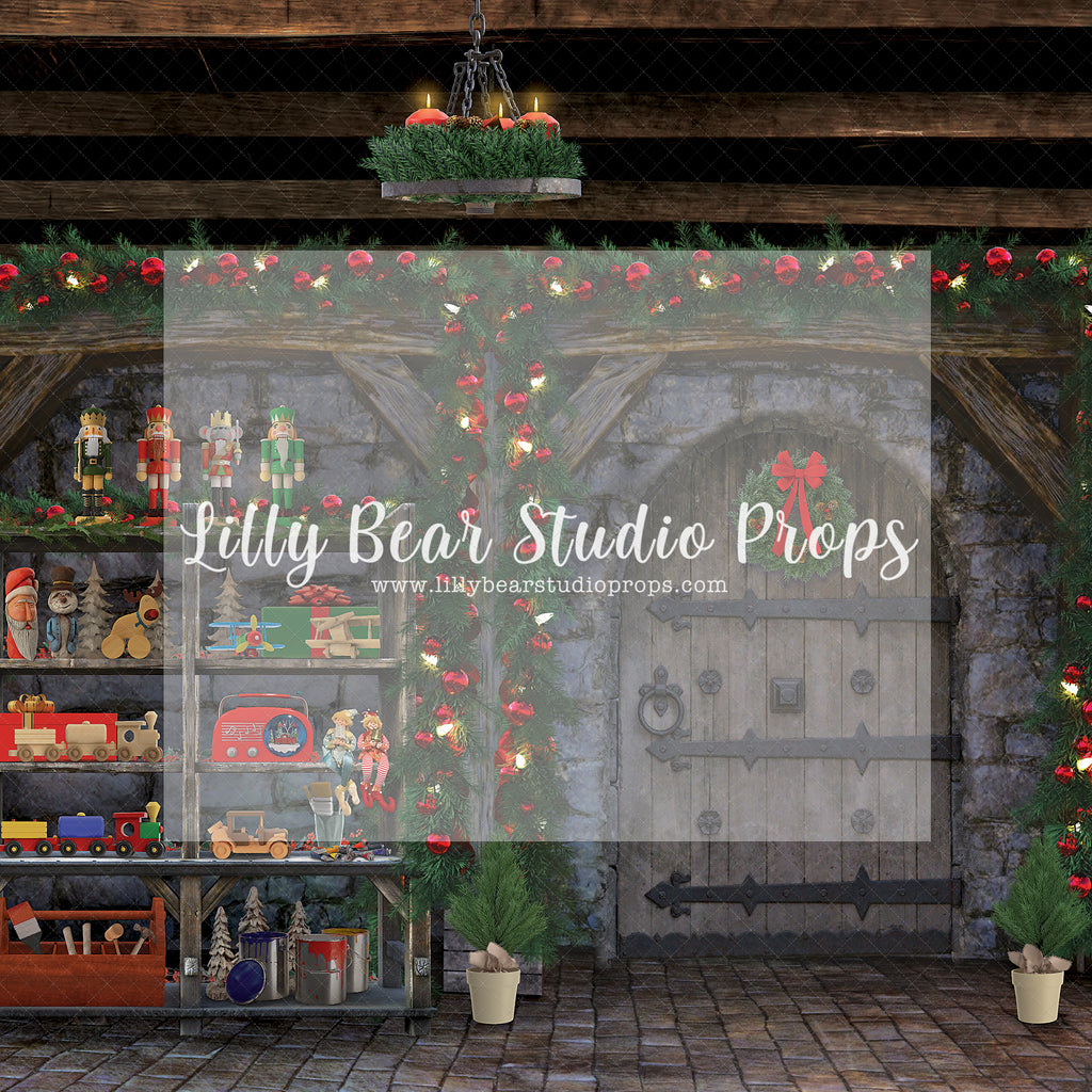 Cobblestone Christmas Entry - Lilly Bear Studio Props, christmas, Cozy, Decorated, Festive, Giving, Holiday, Holy, Hopeful, Joyful, Merry, Peaceful, Peacful, Red & Green, Seasonal, Winter, Xmas, Yuletide