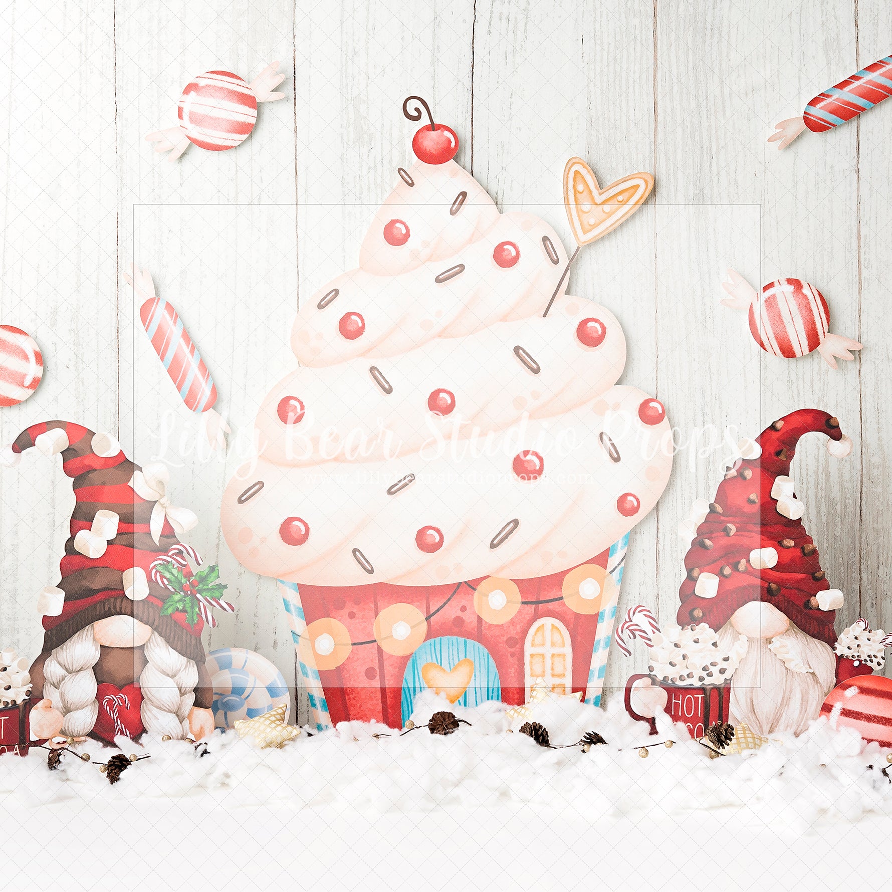 Cocoa Christmas Gnomes - Lilly Bear Studio Props, candy cane, candy cane stand, christmas gnomes, cupcake, Fabric, girls, gnome, gnome christmas, gnome for christmas, gnome place like home, gnomes, santa candy cane, winter one-derland, winter onederland, Wrinkle Free Fabric