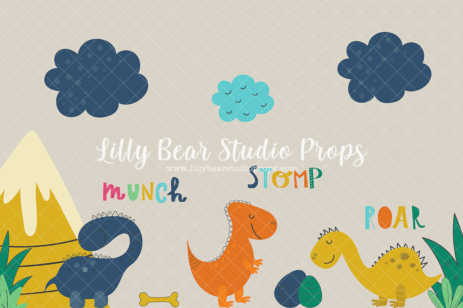 Colourful Dinos - Lilly Bear Studio Props, dino, dino balloons, dino eggs, dino forest, dino one, Dino-roars, dinosaur, dinosaurs, Fabric, little dino, vintage, wild dino, Wrinkle Free Fabric