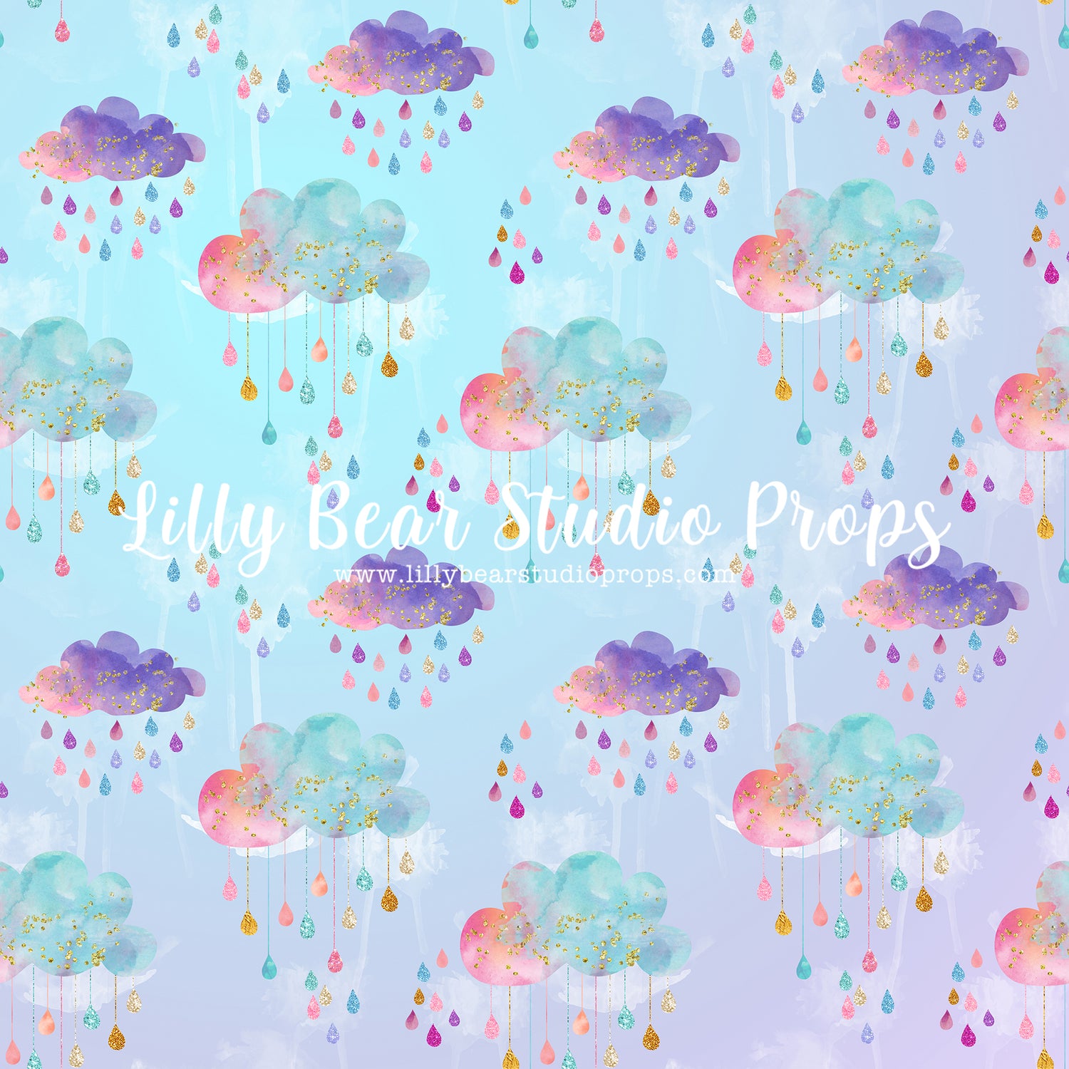 Colour Me Raindrops by Lilly Bear Studio Props sold by Lilly Bear Studio Props, blue clouds - clouds - Fabric - girls