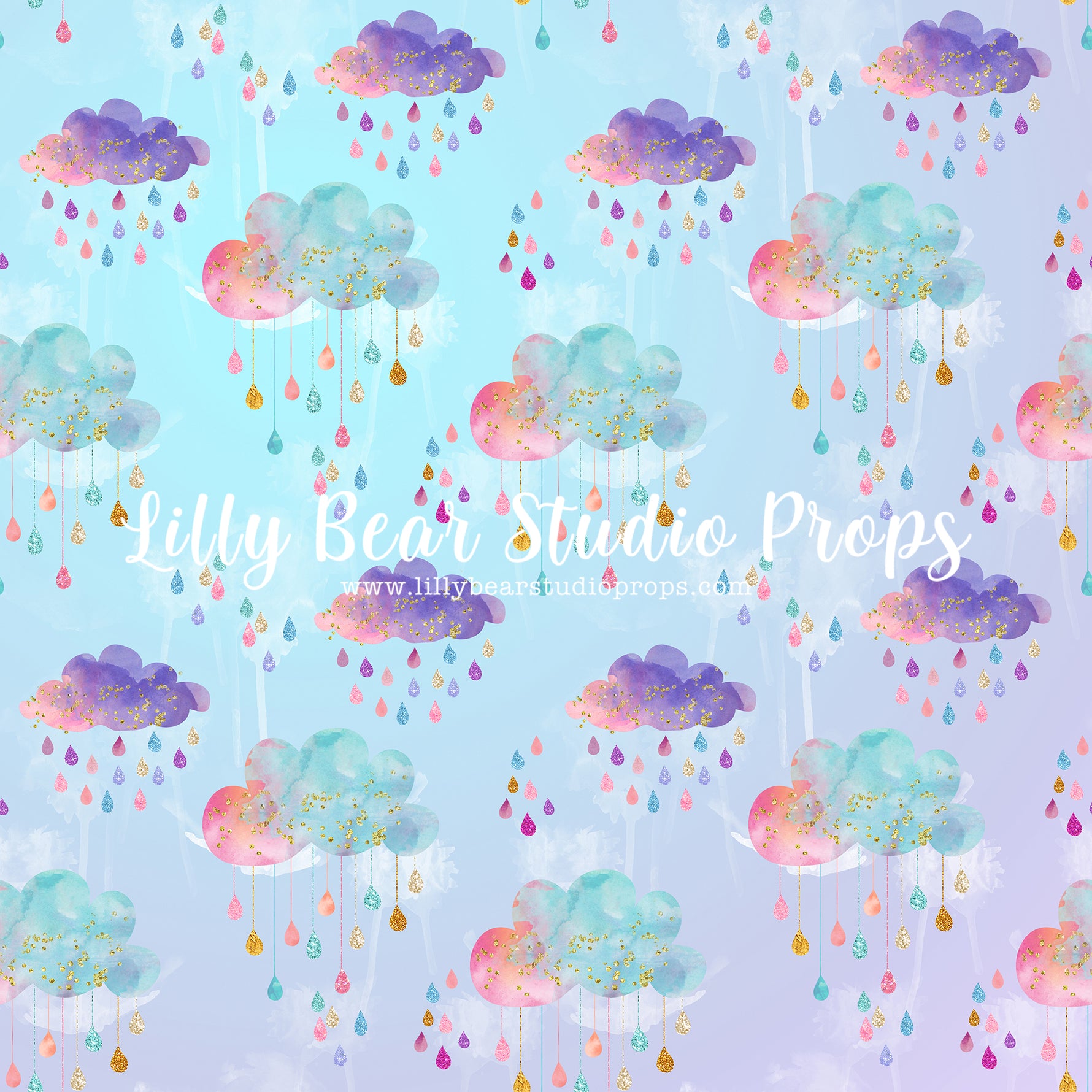 Colour Me Raindrops by Lilly Bear Studio Props sold by Lilly Bear Studio Props, blue clouds - clouds - Fabric - girls