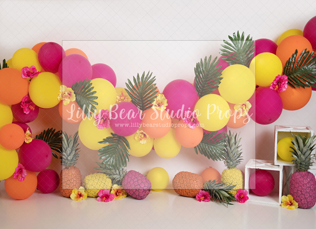 Colourful Pineapple Party by Angelica Knowland - Lilly Bear Studio Props, hawaii, hawaiian, Hawaiian fruit, hawaiian leaves, hawaiian luau, pineapple, pink tropical, tropical, tropical balloons, tropical fruit, tropical island, tropical leaves, tropical pink