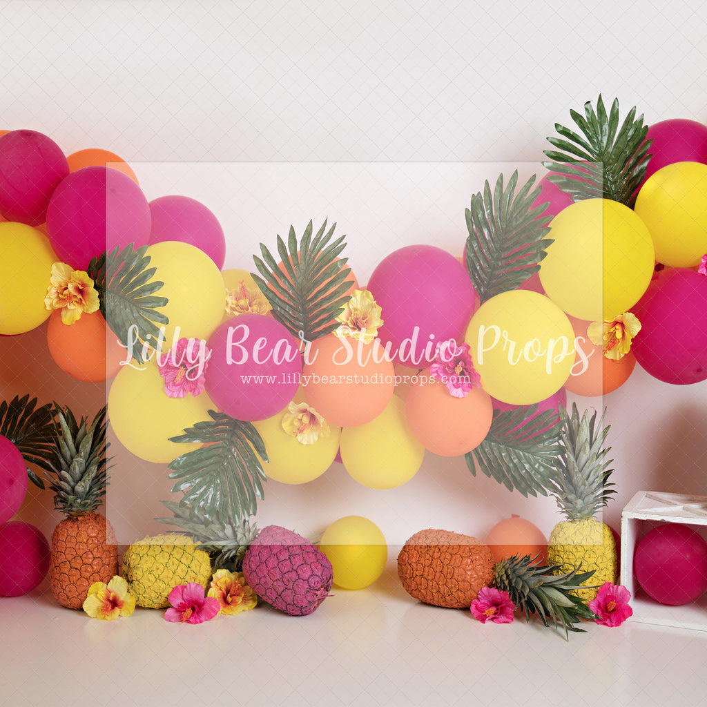 Colourful Pineapple Party by Angelica Knowland - Lilly Bear Studio Props, hawaii, hawaiian, Hawaiian fruit, hawaiian leaves, hawaiian luau, pineapple, pink tropical, tropical, tropical balloons, tropical fruit, tropical island, tropical leaves, tropical pink