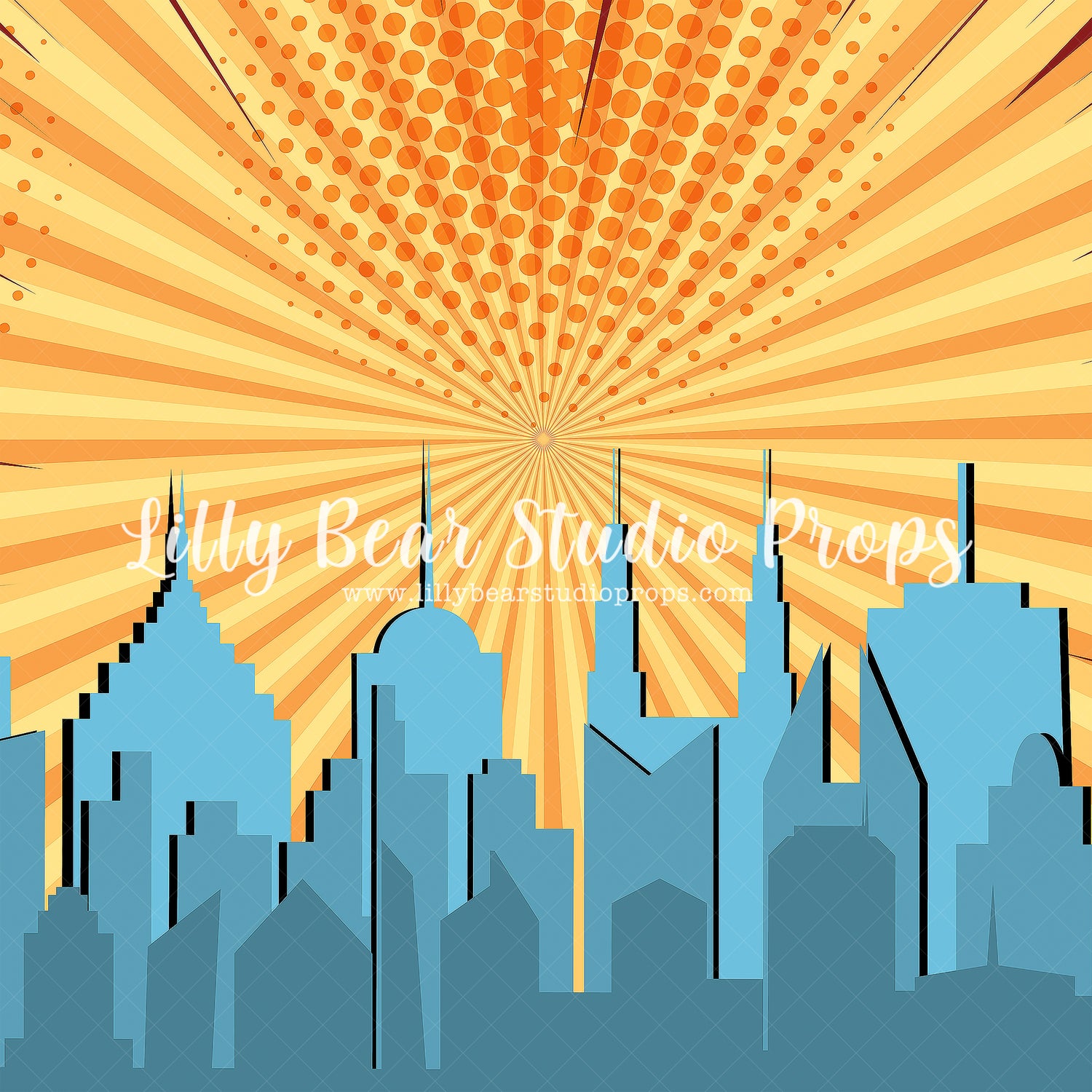 Comic Book Sunset by Lilly Bear Studio Props sold by Lilly Bear Studio Props, Brick Wall - comic book - Fabric - little