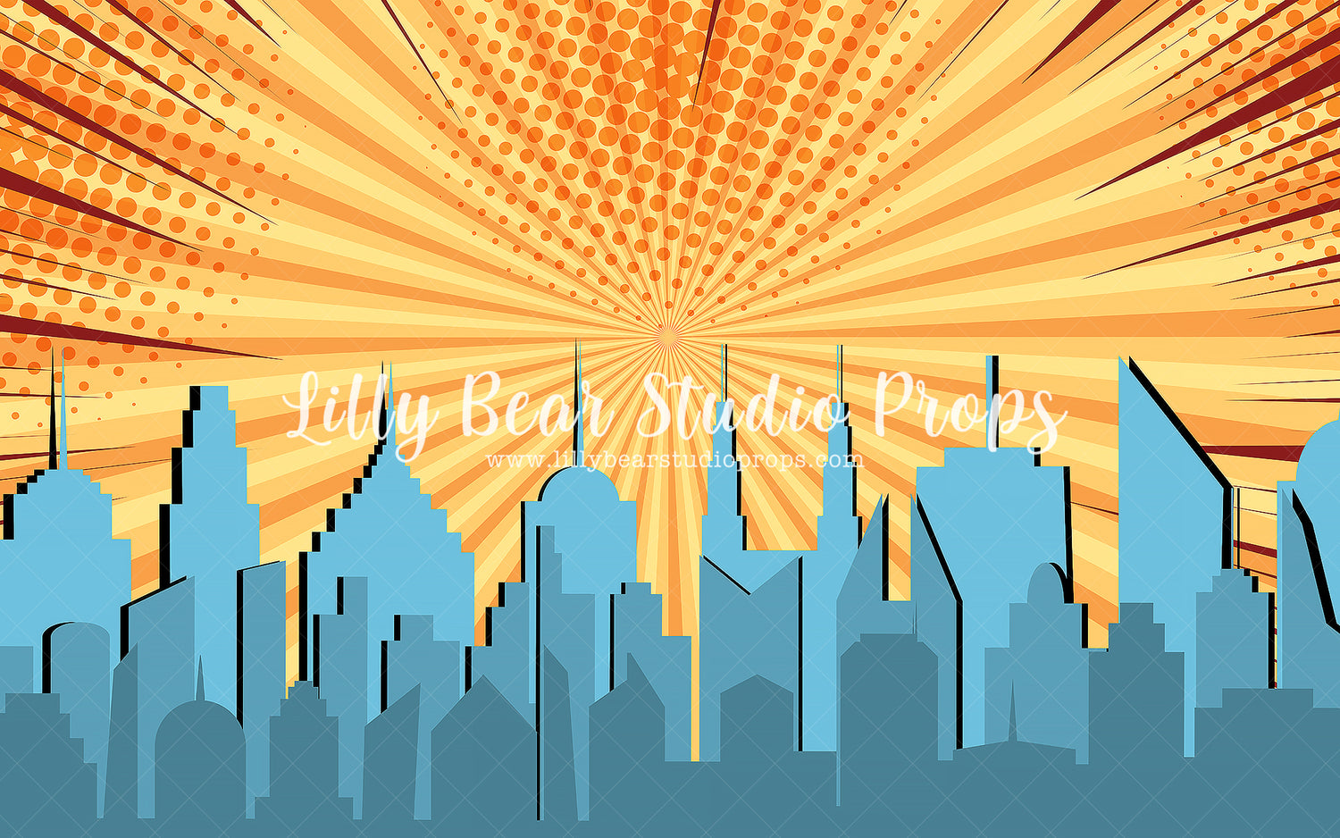 Comic Book Sunset by Lilly Bear Studio Props sold by Lilly Bear Studio Props, Brick Wall - comic book - Fabric - little