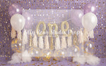 Confetti One - Lilly Bear Studio Props, birthday girl, confetti balloons, gold balloons, gold confetti, gold confetti balloons, gold one, one, purple balloons, tassle banner, tassles, white balloons