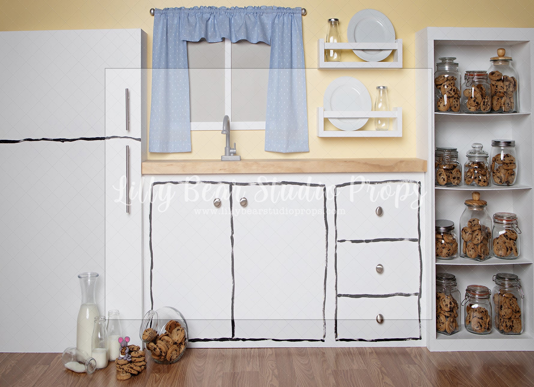 Cookie Kitchen by Angelica Knowland - Lilly Bear Studio Props, chocolate chip cookies, cookie jar, cookie monster, cookies, kitchen, kitchen cabinet, mouse, seasme street, who stole the cookies