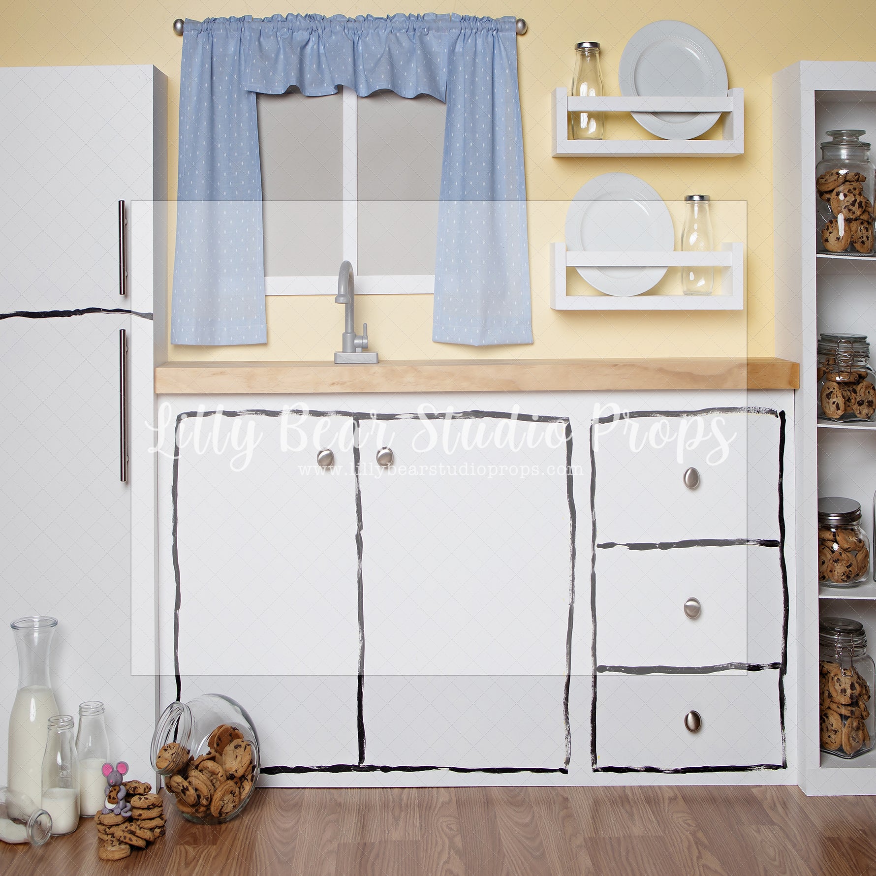 Cookie Kitchen by Angelica Knowland - Lilly Bear Studio Props, chocolate chip cookies, cookie jar, cookie monster, cookies, kitchen, kitchen cabinet, mouse, seasme street, who stole the cookies
