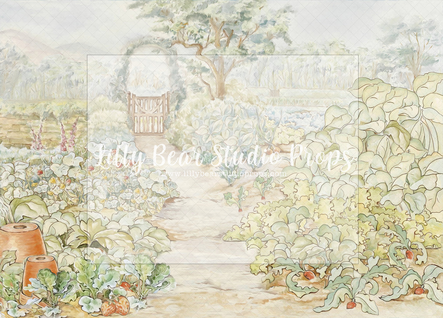 Cottage Garden - Lilly Bear Studio Props, barn door, bunny, bunny garden, bunny one, carrot, carrot garden, carrots, easter, easter backdrop, easter basket, easter bunny, easter eggs, easter garden, FABRICS, floral garden, spring, spring garden