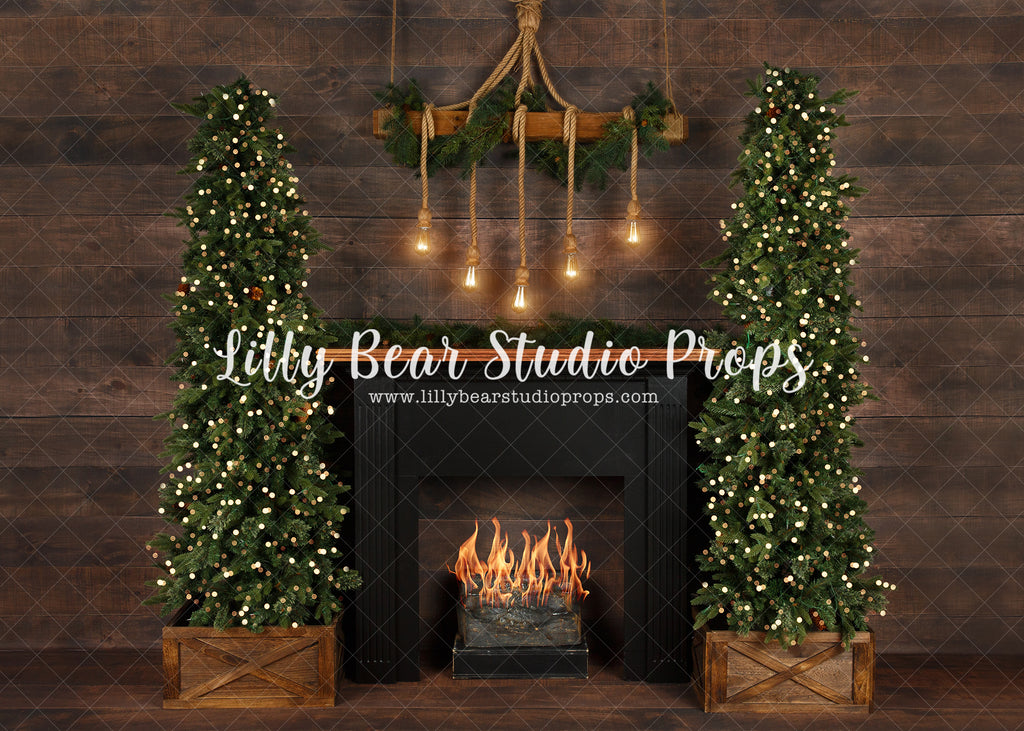 Cozy Fireplace Christmas - Lilly Bear Studio Props, arctic pines, black fireplace, boho christmas, boho christmas fireplace, christmas, christmas fireplace, christmas lodge, christmas village, evergreen trees, evergreens, Fabric, fireplace, holiday, holiday christmas, pine trees, silver winter, snow, snowflakes, snowy forest, snowy pine, snowy pine trees, snowy trees, village, white christmas, white holiday, white winter, winter, winter christmas, winter diamond, Wrinkle Free Fabric