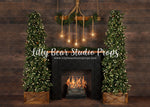 Cozy Mountainview Room - Lilly Bear Studio Props, black fireplace, bohemian christmas, bohemian fireplace, bohemian mantel, boho, boho christmas, boho holiday, boho mantel, christmas, christmas mantel, christmas village, evergreen trees, evergreens, Fabric, fireplace, holiday, holiday christmas, mantel, Pampas, pine trees, white christmas, white holiday, Wrinkle Free Fabric