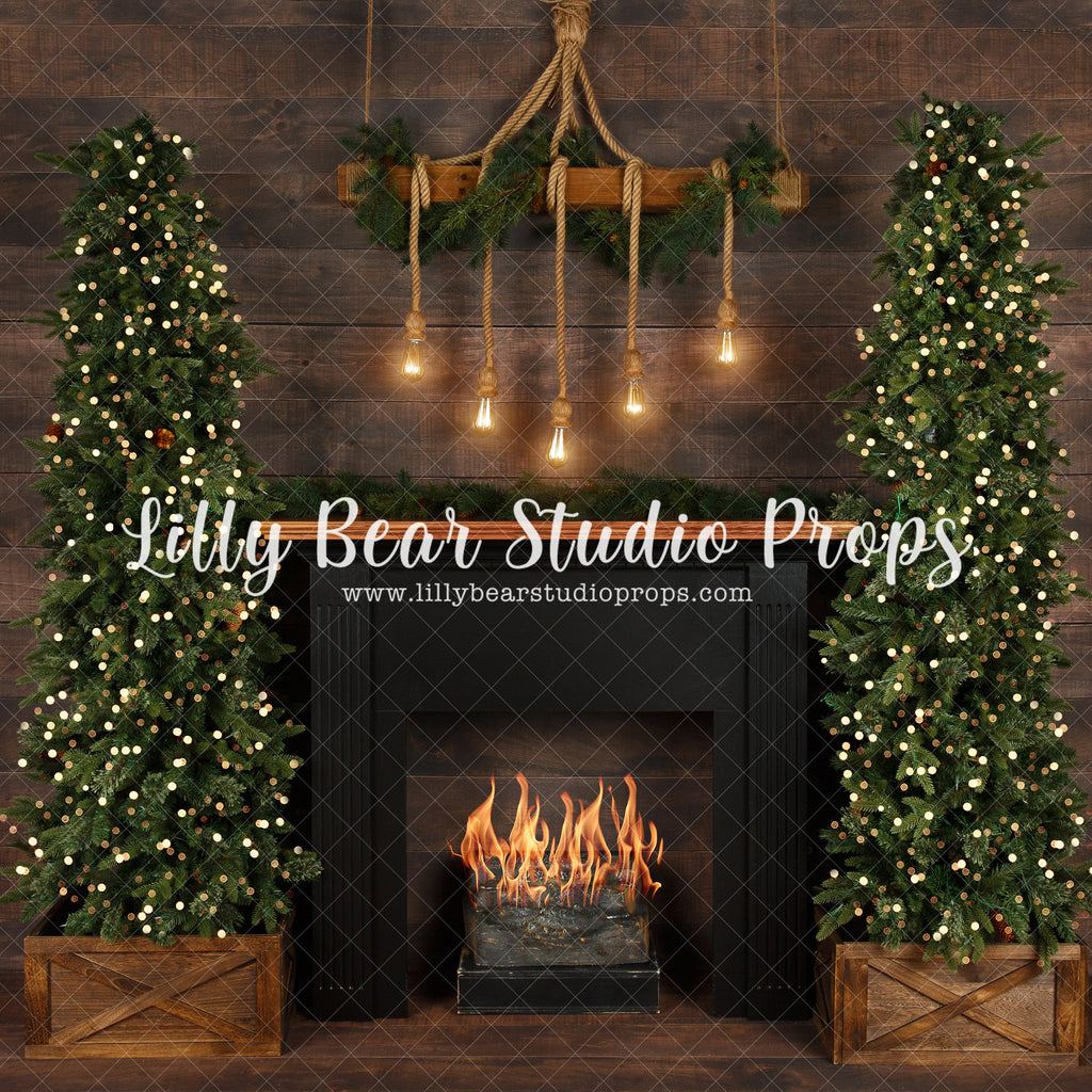 Cozy Fireplace Christmas - Lilly Bear Studio Props, arctic pines, black fireplace, boho christmas, boho christmas fireplace, christmas, christmas fireplace, christmas lodge, christmas village, evergreen trees, evergreens, Fabric, fireplace, holiday, holiday christmas, pine trees, silver winter, snow, snowflakes, snowy forest, snowy pine, snowy pine trees, snowy trees, village, white christmas, white holiday, white winter, winter, winter christmas, winter diamond, Wrinkle Free Fabric
