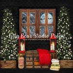 Cozy Santa Window - Lilly Bear Studio Props, arctic pines, christmas, christmas village, evergreen trees, evergreens, Fabric, holiday, holiday christmas, lanterns, pine trees, red lanterns, santa, santa mail, santa presents, santa shop, santa sled, santa window, silver winter, snow, snowflakes, snowy forest, snowy pine, snowy pine trees, snowy trees, village, white christmas, white holiday, white winter, winter, winter christmas, winter diamond, Wrinkle Free Fabric