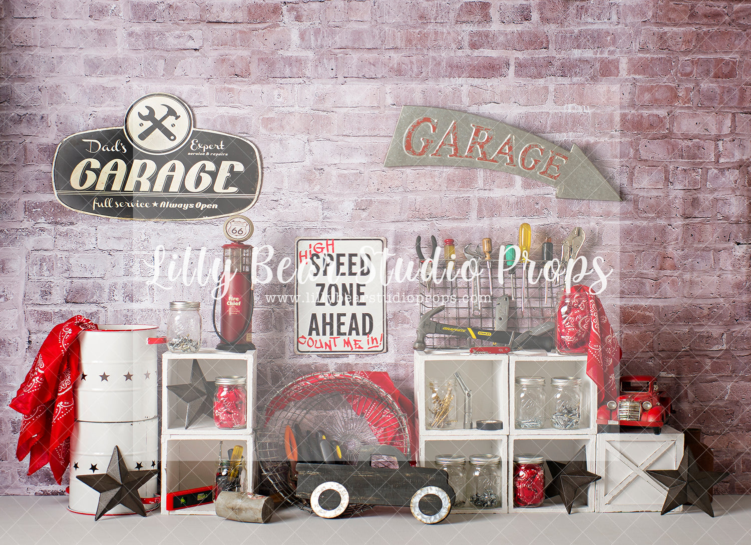 Dads Garage - Lilly Bear Studio Props, bodyshop, boy cars, car garage, cars, FABRICS, kids cars