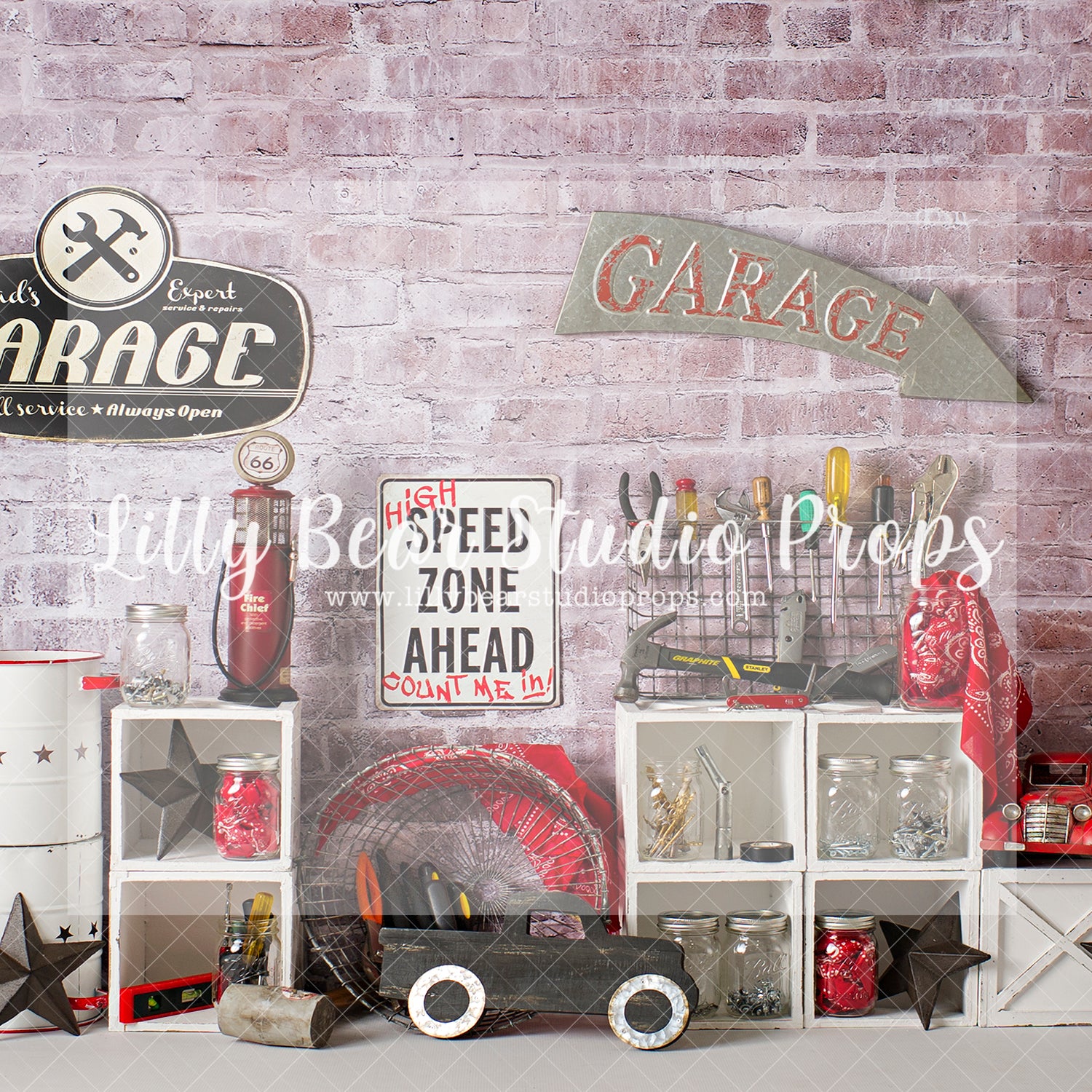 Dads Garage - Lilly Bear Studio Props, bodyshop, boy cars, car garage, cars, FABRICS, kids cars