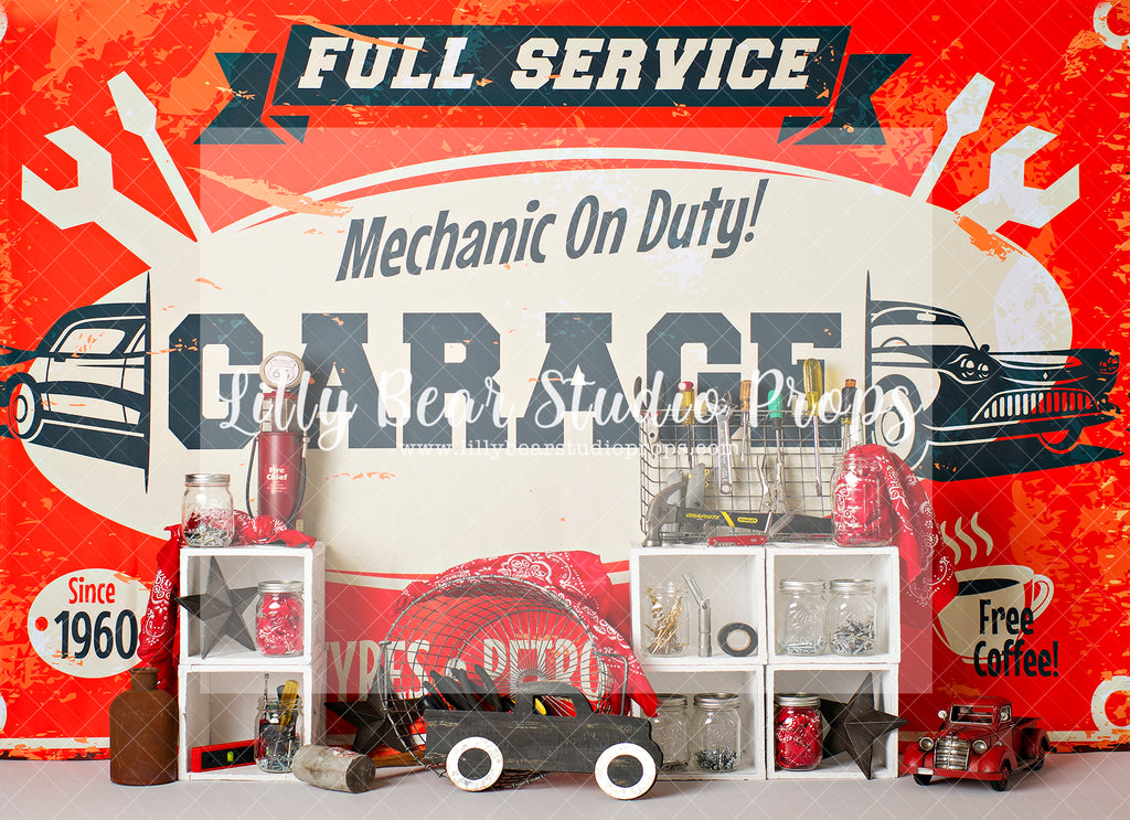 Dads Full Service Garage - Lilly Bear Studio Props, bodyshop, boy cars, car garage, cars, FABRICS, kids cars, mechanic